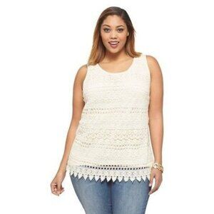 AVA & VIV Plus Size Cream Sleeveless Crochet Tank - Size 1X